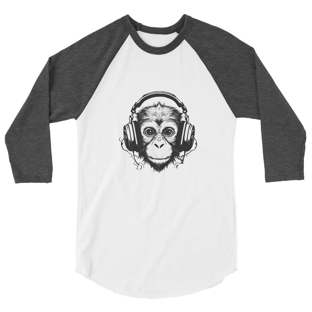 Monkey Listening to Music on Headphones - 3/4 sleeve raglan shirt - by Relephants