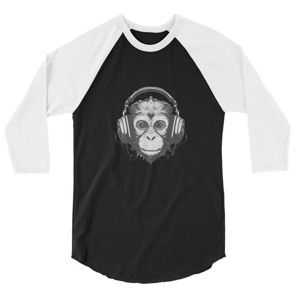 Monkey Listening to Music on Headphones - 3/4 sleeve raglan shirt - by Relephants