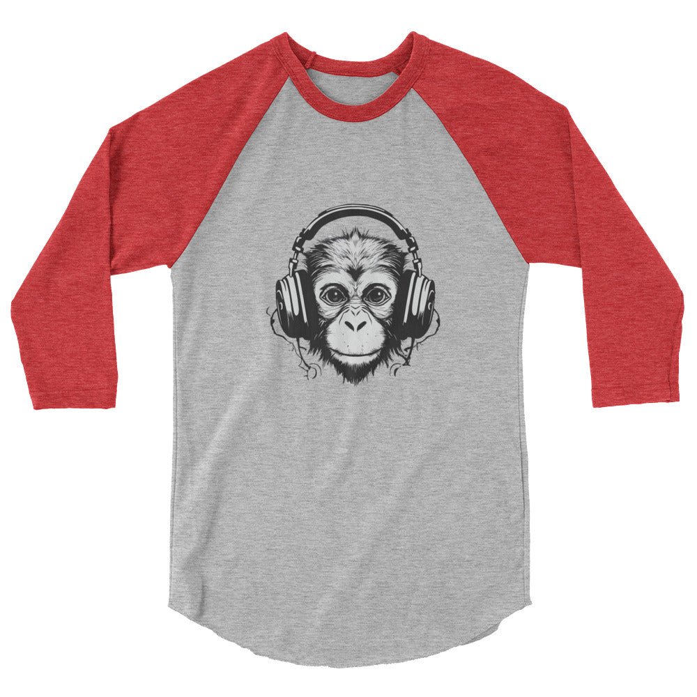 Monkey Listening to Music on Headphones - 3/4 sleeve raglan shirt - by Relephants
