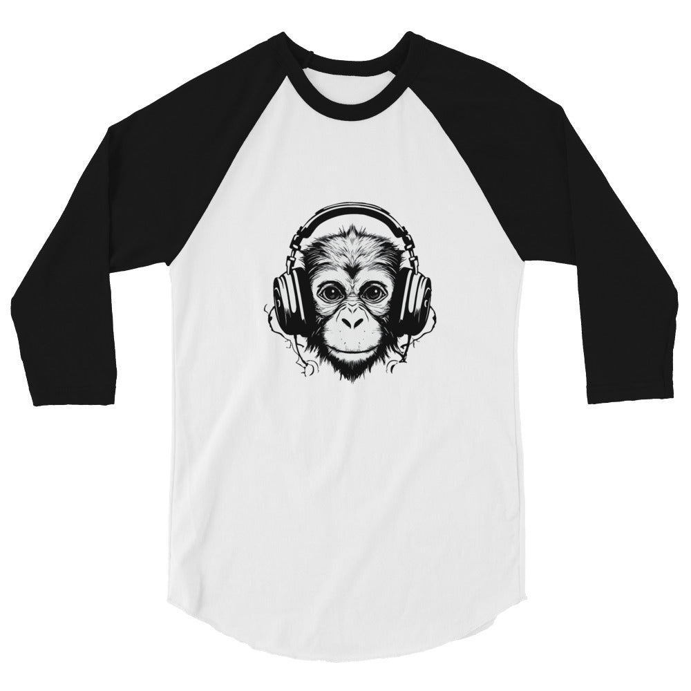 Monkey Listening to Music on Headphones - 3/4 sleeve raglan shirt - by Relephants