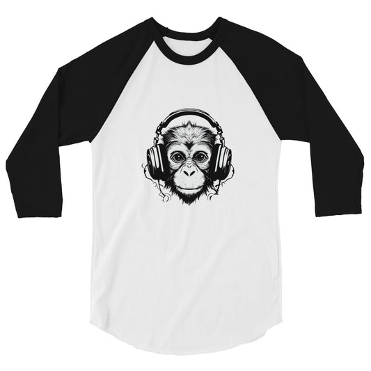 Monkey Listening to Music on Headphones - 3/4 sleeve raglan shirt - by Relephants