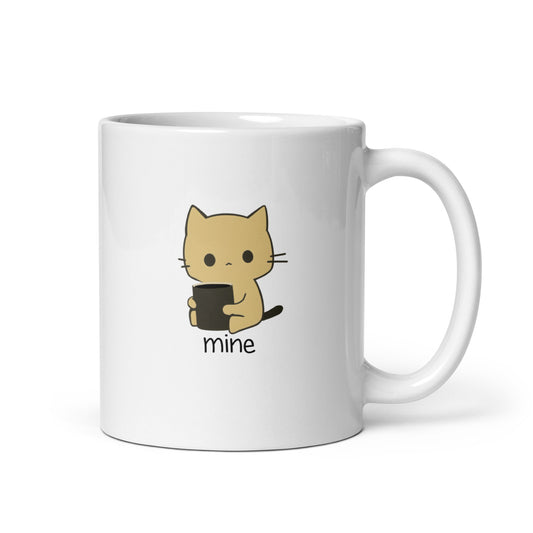 Cute Cat Mug wants all the coffee for itself. Mine! - White glossy mug by Relephants
