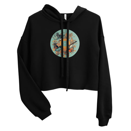 Birds on a vinyl record - Crop Hoodie by Relephants